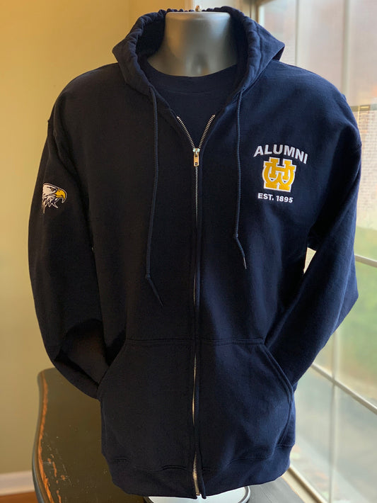 Alumni Full Zip Navy Embroidered Hoodie