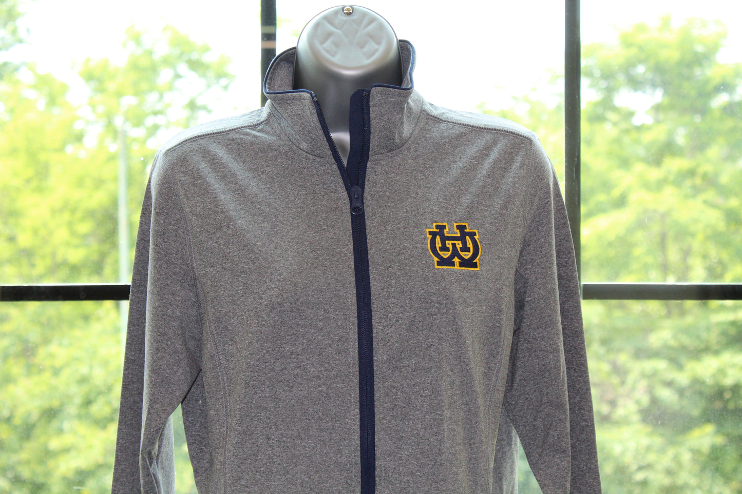 Soft Grey Women's Jacket with navy zipper