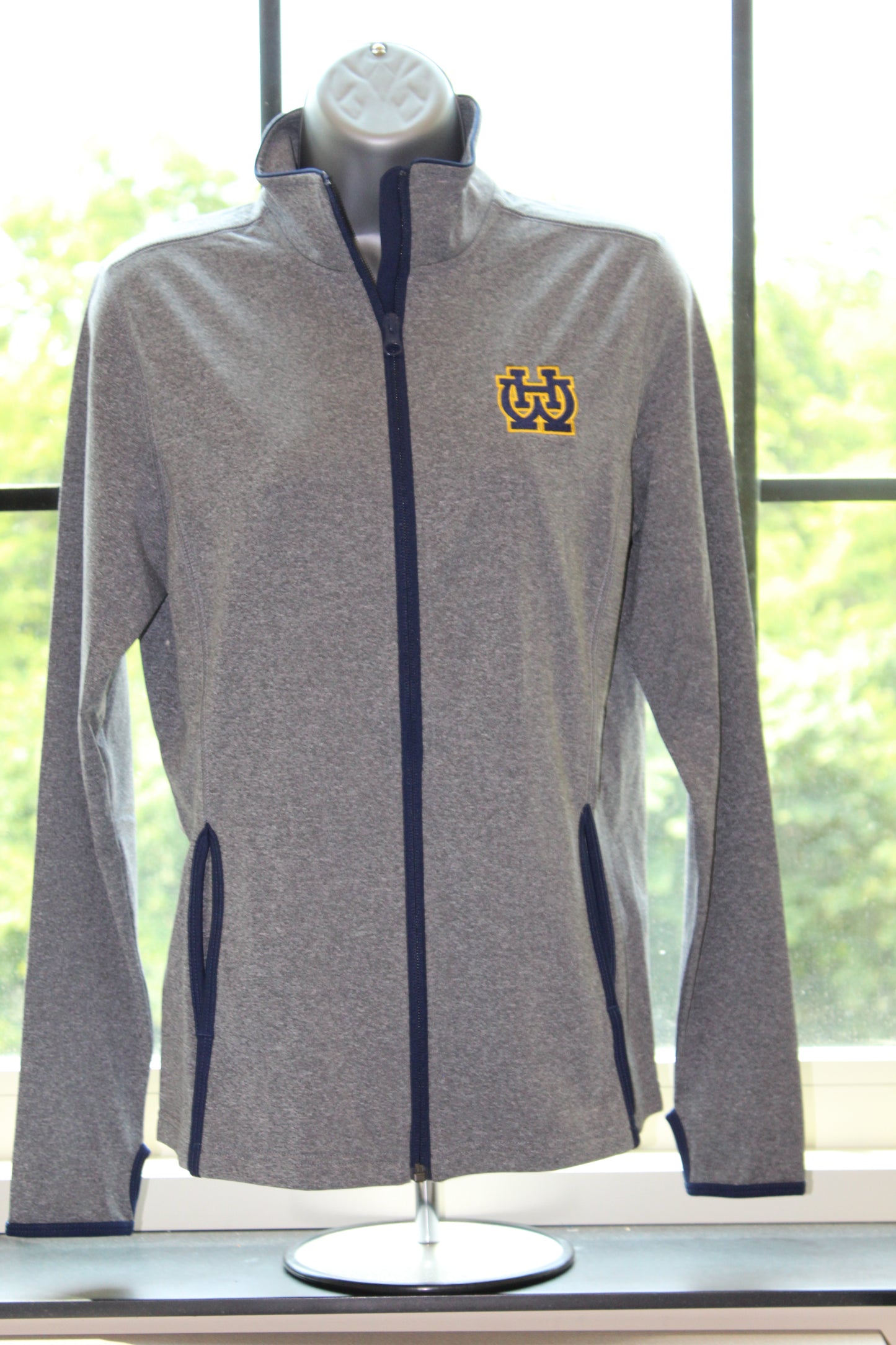 Soft Grey Women's Jacket with navy zipper