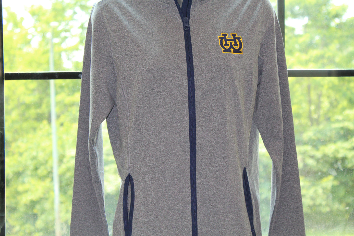 Soft Grey Women's Jacket with navy zipper