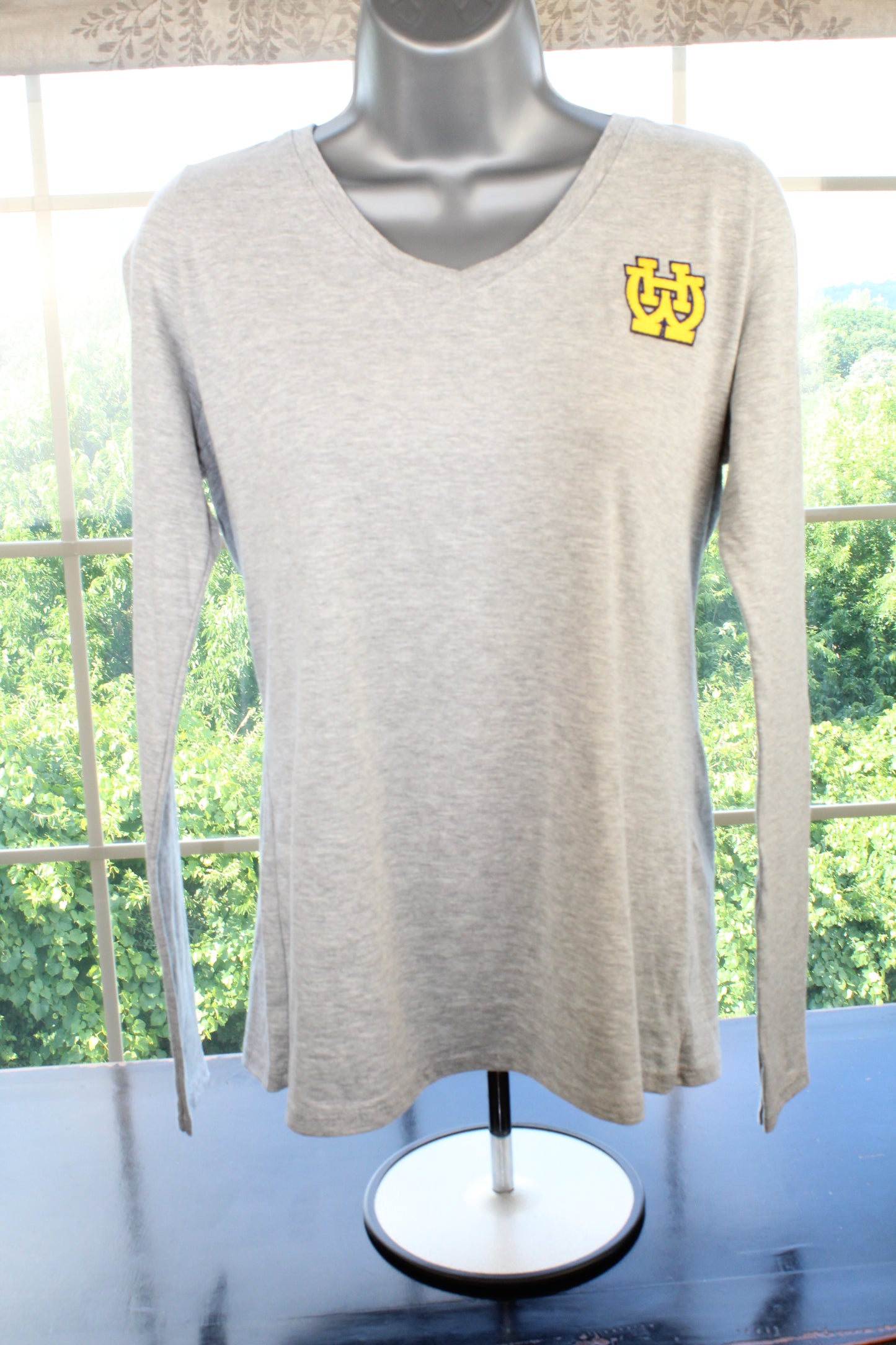 Women's Soft Grey V-Neck Long Sleeve Shirt